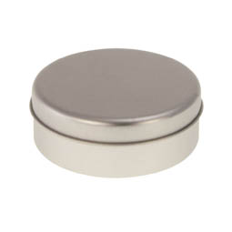 Vorratsbehälter: runde Bonbondose -  runde Stülpdeckeldose aus Weißblech.