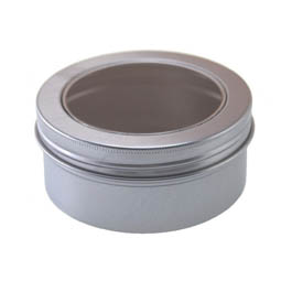 Magnetdosen: Aluminiumdose, rund, mit Schraubdeckel mit Sichtfenster