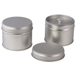 Magnetdosen: Mini Doppeldeckeldose für Tee. Runde Stülpdeckeldose, aus Weißblech, mit Innendeckel.