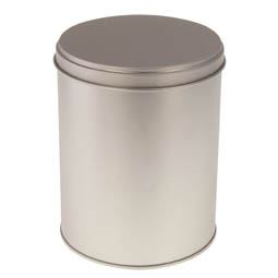 Nudeldosen: Runde mittelgroße Dose - Klassiker - runde Medium-Stülpdeckeldos, blank, aus Weißblech.