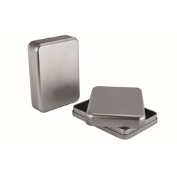 Metallboxen: rechteckige,  Stülpdeckeldose aus Weißblech. Metallverpackung