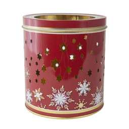 Falzdeckeldosen: Teelichtdose rot; runde Stülpdeckeldose aus Weißblech mit Sternenhimmel -Ausstanzung.