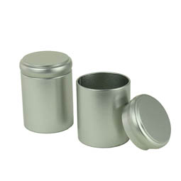 Teedosen: Runde mittelgroße Dose - Klassiker - runde Medium-Stülpdeckeldos, blank, aus Weißblech.