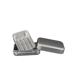 Leerdosen: rechteckige Stülpdeckeldose blank mit Abtropfschale; Abmessung: 98x66x35 mm aus Aluminium, 
