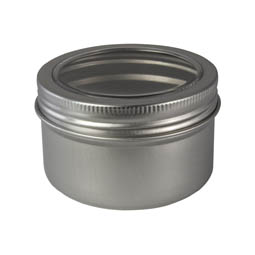 Apothekerdosen: Dose,110 ml, aus Aluminium mit Schraubdeckel und Sichtfenster; runde Schraubdeckeldose, mit Schutzlack.